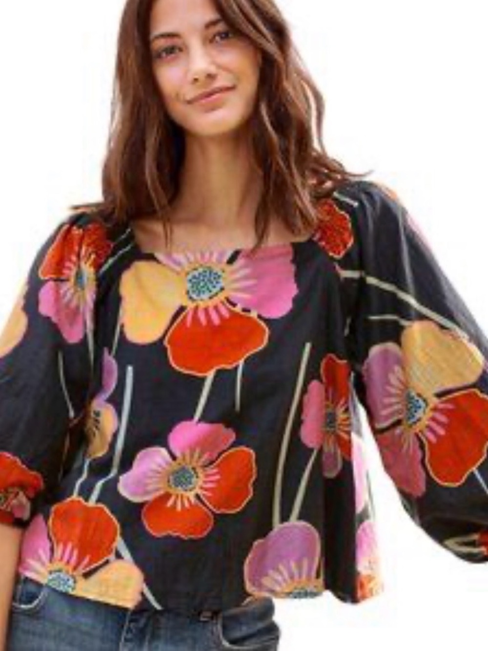 Velvet by Graham & Spencer Women's Jasmine Print Cotton Silk Voile Top Size L
